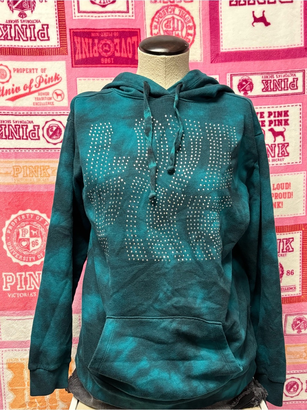 PINK Victoria's Secret Teal Studded Hoodie Sweater